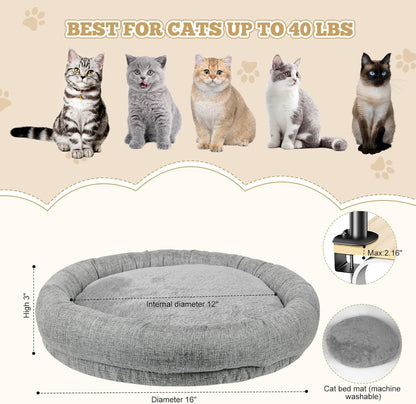 Cat Bed - Desk Cat Nest with 360 Rotation & Adjustable Height - Soft & Comfortable - Indoor Cats Up to 40 lbs (Grey)