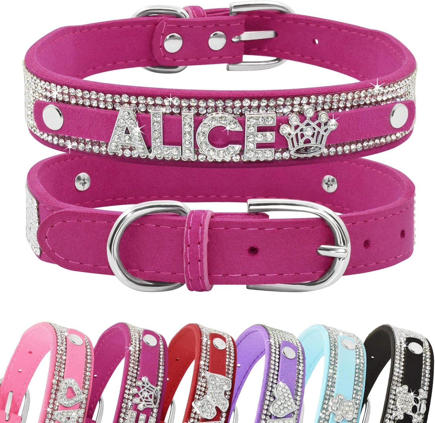 Crystal Dog Collar Personalized with Bling Name,Custom Sparkling Rhinestones Dog Collar for Small Medium Large Dog (M,Hot Pink)