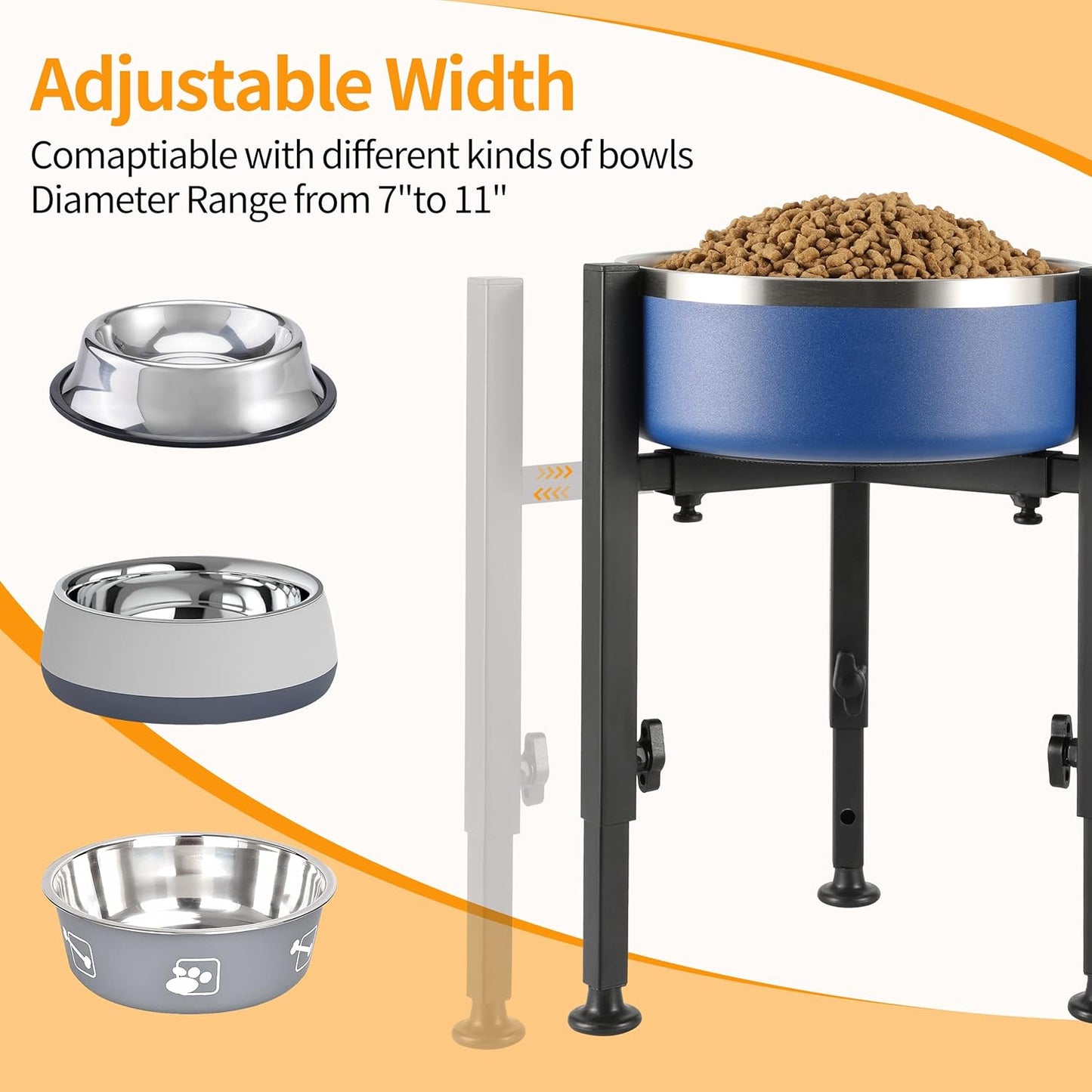 Single Dog Bowl Stand,Tall Dog Food Stand Adjustable Wide 7-11" Heights 14.5",Metal Elevated PET Bowl Holder Raised Water Feeder for Medium,Large Dog(Bowl Not Included)