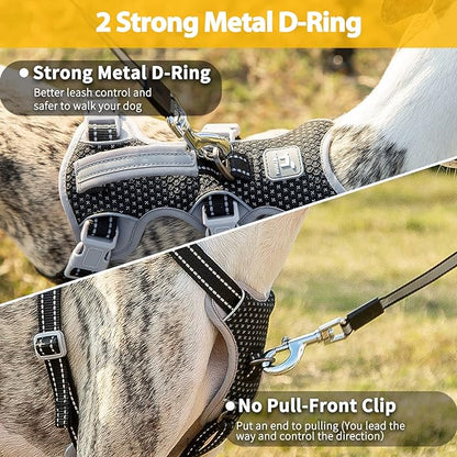 Huntboo Escape Proof Dog Harness, No Pull Reflective Harness with Lift Handle, Adjustable Pet Vest with Front and Back Leash Clips for Small Medium Large Dogs Walking Hiking Training (Black,XL)