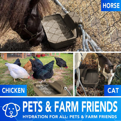 Automatic Dog Water Bowl Dispenser 1 Gallon - Outdoor Pet Water Bowl Feeder for Dogs, Livestock, Chicken - Auto Fill - Food Grade Material - Easy to Install - Brown