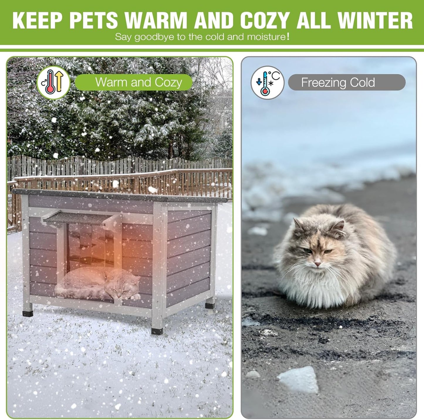 GUTINNEEN Insulated Outdoor Cat House, 100% Weatherproof High Insulated Cat Shelter with Insulated All-Round Thermal Liner, Openable Hinged Asphalt Roof for Feral Stray Barn Cats and Small Animals