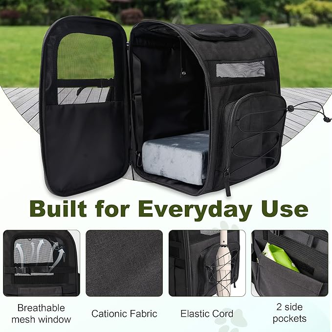 Dog Carrier Backpack for Small Dogs – Breathable and Comfortable Pet Travel Bag with, Safety Buckle and Adjustable Straps, Ideal for Hiking and Outdoor Adventures, Elevated Pad, Black