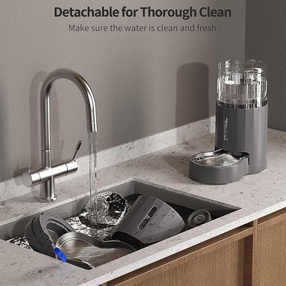 Cat Water Dispenser with Placemat and Stainless Steel Bowl, Automatic Gravity Water Dispenser for Cats or Small Medium Size Dogs, Large Capacity, Easy to Clean and Safe for Pets (4L)