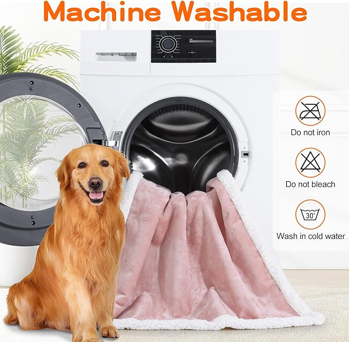 Smiry Waterproof Blanket Throw for Large Dogs, Soft Reversible Dog Blanket for Sofa Couch Bed, Washable Leakproof Sherpa Fleece Furniture Couch Cover Protector(30"x40", Pink/White)