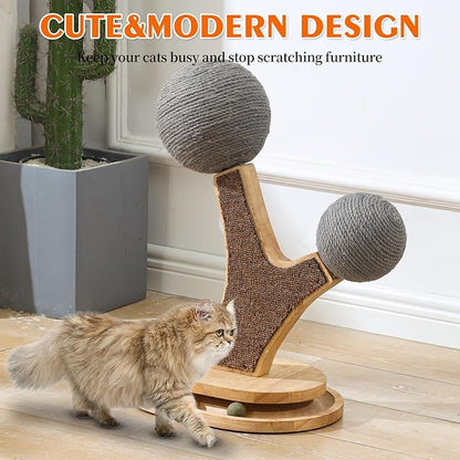 Tree-Shaped Cat Scratching Post with Vertical Cat Scratcher, Interactive Toy Balls, Handmade Cat Furniture with Natural Materials, Cute Kitten Scratch Post, Easy-to-Clean
