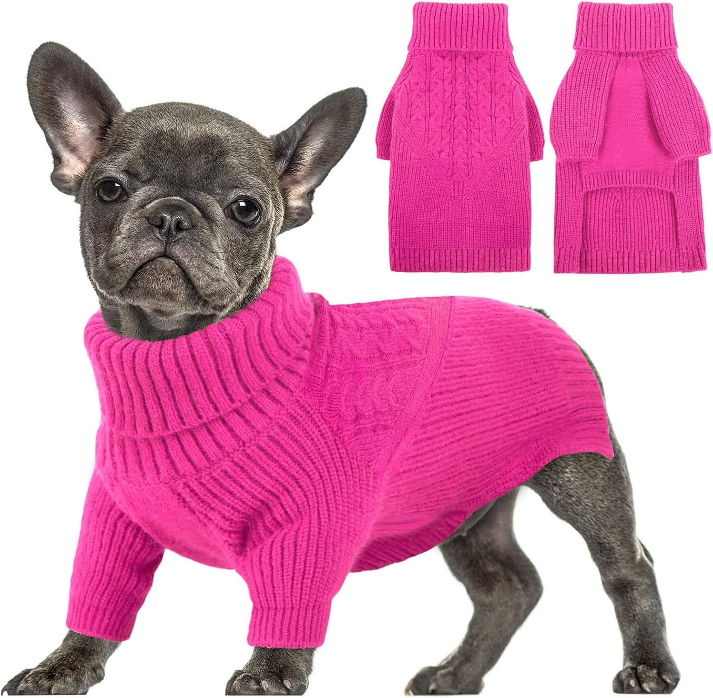 Queenmore XS Dog Sweater, Dog Sweaters for Small Dogs Girl or Boy, Dog Christmas Sweater XSmall, Winter Puppy Doggie Sweatshirt Knitwear, Pet Chunky Warm Coat for Medium Large Size Dogs, Fuchsia XS