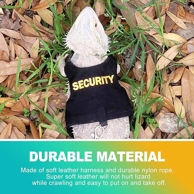 Escape Proof Adjustable Bearded Dragon Leash and Harness Set, Cute Lizard Costume Accessories for Leopard Geckos, Iguanas & Small Pets, Outdoor Walking