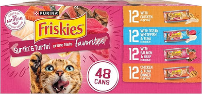 Purina Friskies Gravy Wet Cat Food Variety Pack, Surfin’ and Turfin’ Prime Filets Favorites - 48 ct. Can