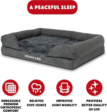 The Dog’s Bed, Medium Grey Faux Fur, Memory Foam, Pain Relief: Arthritis, Hip & Elbow Dysplasia, Post Surgery, Lameness, Supportive, Calming, Washable Cover