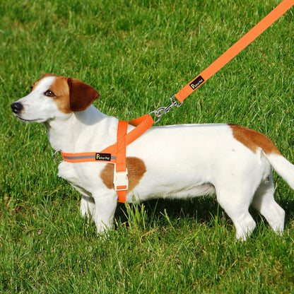 Plutus Pet Cotton Dog Harness and Leash Set, Reflective and Soft Padded, Quick Fit Vest Harness, for Small, Medium and Large Dogs, Orange, S