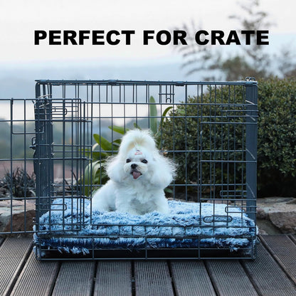 Bedfolks Plush Waterproof Dog Crate Bed, Removable Washable Cover, Faux Fur, 17"x12", Dark Blue