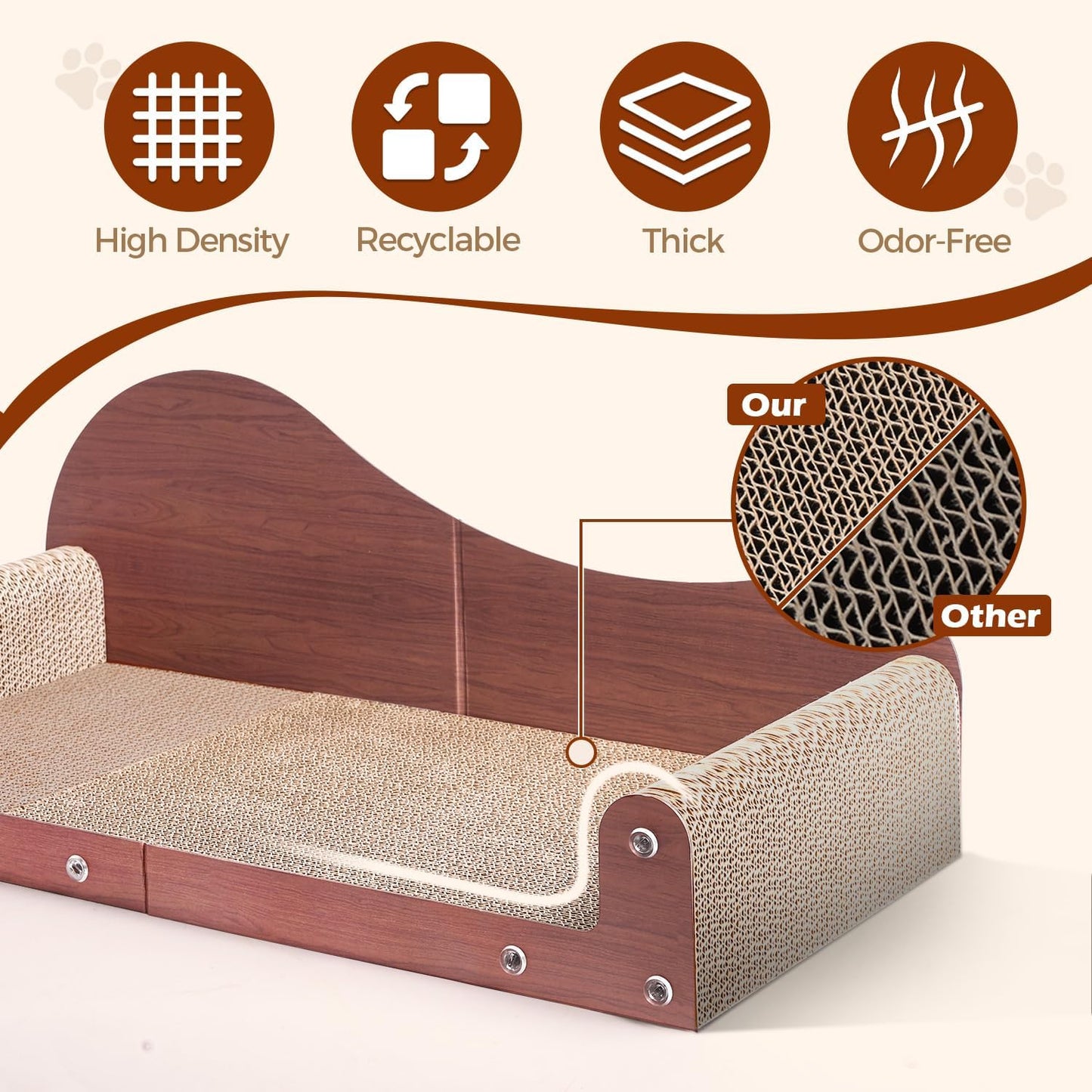 ComSaf 26.4" Large Cat Scratcher Bed, Cat Scratching Board, Durable Cardboard for Indoor Use, Extra Large Couch with Scratch Pad - Sofa Lounge