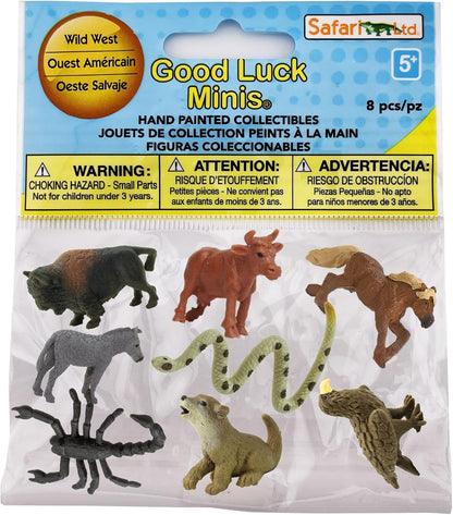 Safari Ltd. Good Luck Minis Wild West Fun Pack – 8 Mini Figurines Including Cow, Scorpion, Bison, Donkey, Pony, Wolf, Rattlesnake, Golden Eagle – Educational Toy Figures for Boys, Girls & Kids Ages 5+