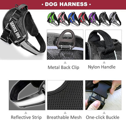 Service Dog Vest, 9 Dog Patches No Pull Dog Harness and Leash Set with Handle,Easy On and Off Pet Vest Harness with Night Safe Reflective Straps for Small Medium Large Breed Dogs