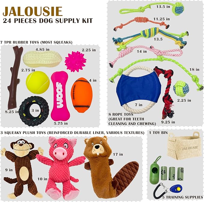 Jalousie Multipack Dog Squeaky Toys Bulk Bundle Pup Toy - Puppy Toys for Pets for Small Medium Breed (24 PCs Gift Basket)