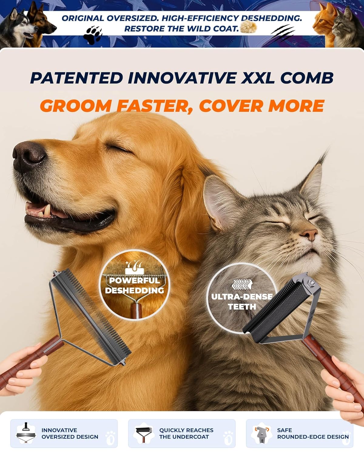 Dog brush for shedding Oversized 2-Sided Dog Brush African Padauk Handle