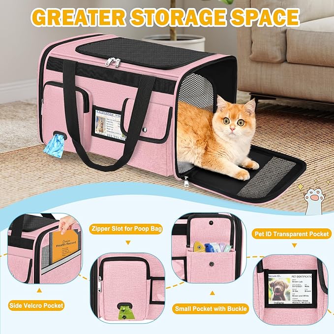 HUANLANG Soft-Sided Cat Carrier Airline Approved,Dog Carriers for Small Dogs Medium Cats,Pet Travel Carrier Up to 20 Lbs,Collapsible Cat Bag
