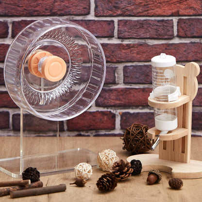 2 Pcs 7 Inch Transparent Adjustable Silent Hamster Exercise Wheels and Hamster Water Bottle Set Guinea Pig Running Wheels with Stand Water Dispenser Stand Holder for Guinea Small Animal