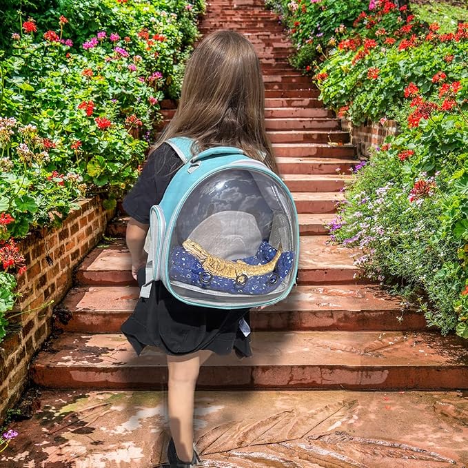 Bearded Dragon Travel Backpack with Harness and Leash Set,Lizard Backpack Travel Carrier,Space Capsule Clear Bubble Window Astronaut Reptile Carrier Backpack for Kids, Airline Approved