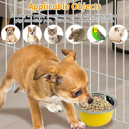 Hamiledyi Crate Dog Bowl Cat - Removable Stainless Steel Hanging No Spill Pet Bowl for Kennels Durable Detachable Design Fits Small Medium Dog Cages (2 Pcs, Yellow