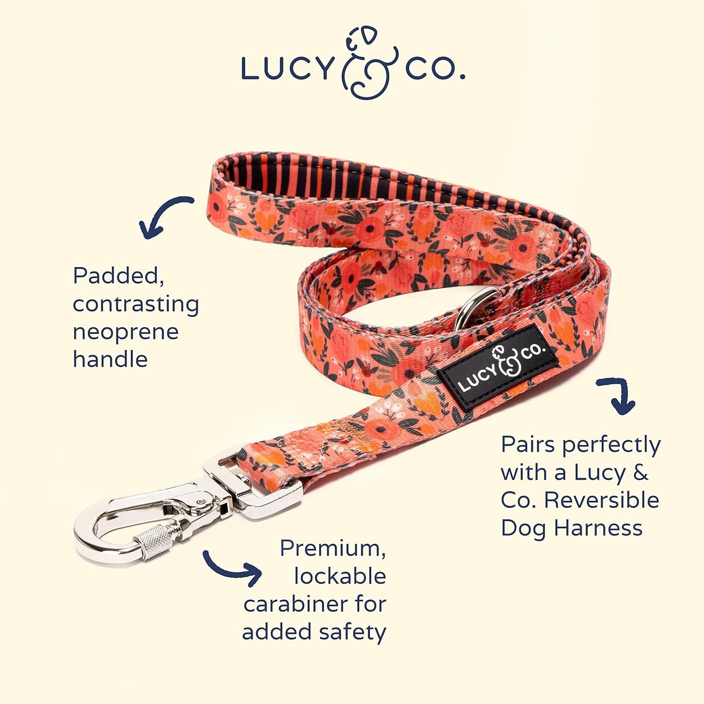 Lucy & Co. Posy Pink Dog Leash - 5-Foot Designer Dog Leash for Small, Medium or Big Dogs or Puppies Puppy - Pet Accessories & Supplies