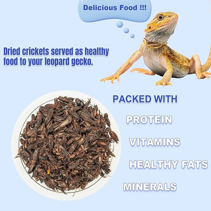 Amzey Appetizing Mealworms Natural Dried Crickets - Food for Bearded Dragons, Wild Birds, Chickens, Fish - (8 oz Resealable Bag) - Veterinary Certified