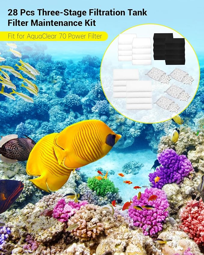 Prismora 8 Sets of Three-Stage Filtration Tank Filter Maintenance Kit for AquaClear 50 Power Filter, Compatible with 20-50 Gallon Aquariums
