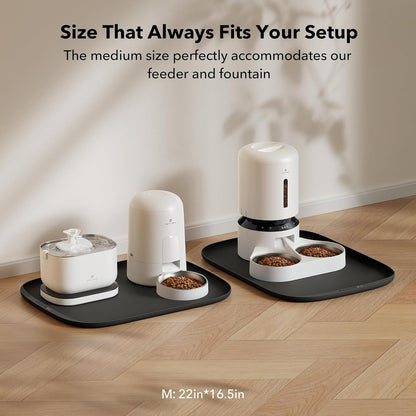 PETLIBRO Dog Food Mat, Silicone Non-Slip Waterproof Cat Food Mat for Feeder & Fountain & Bowl, Dog Bowl Mats with Raised Edge Spill Protection Floor, Extra Large Cove Feeding Mat for Pet 22''x16.5''