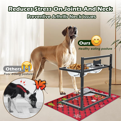 SHAINFUN Christmas Elevated Dog Bowls for Large Breeds with Mat, Adjustable Height, Tall Raised Dog Food Water Bowl Stand Gift for Dogs