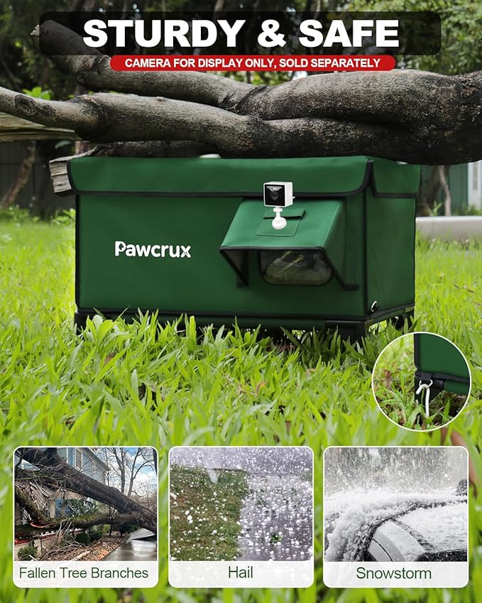 Weatherproof Heated Cat House for Outdoor in Winter, Heated Cat Bed Kitty Shelter with Cat Heating Pad, Insulated & Safe Escape Door, Warm House for Outside Stray Cat (Green, 17.7"x25.5"x17.9")