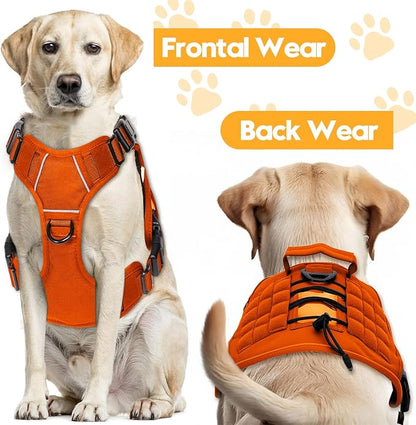 Heavy-Duty Tactical Dog Harness for Large Dogs, No Pull Adjustable Reflective Pet Vest with Molle System, K9 Military-Grade Control for Service Training, Outdoor & 10+ Breeds, Orange, XX-Large