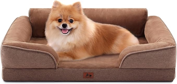 Orthopedic Dog Beds for Medium Size Dogs, Waterproof Egg-Crate Foam Pet Couch Bed with Soft Sides, Non-Slip Dog Sofa with Flannel Removable Washable Cover, 28" L Supportive Pet Sofa, Brown