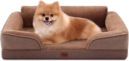Orthopedic Dog Beds for Medium Size Dogs, Waterproof Egg-Crate Foam Pet Couch Bed with Soft Sides, Non-Slip Dog Sofa with Flannel Removable Washable Cover, 28" L Supportive Pet Sofa, Brown
