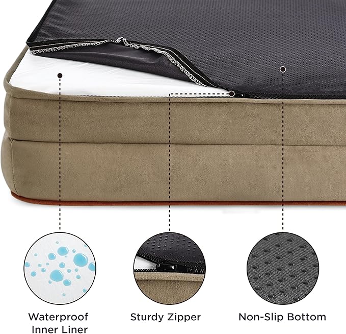 Bedsure XL Plus Orthopedic Dog Bed for Extra Large Dogs - Washable XLarge Dog Cat Bed Waterproof, Comfort Dogs Couch Sofa with Washable Removable Cover, Pet Bed with Nonskid Bottom, Hazel, 48"
