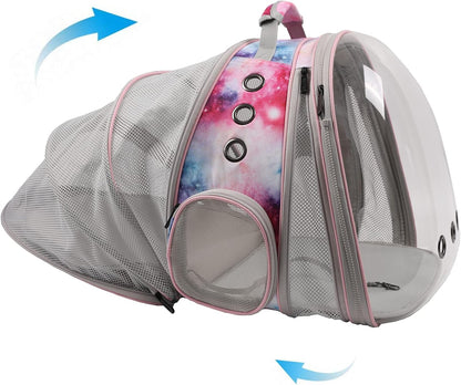 halinfer Galaxy Pink Dual Expandable Cat Backpack Carrier, Fit up to 20 lbs, Expandable Pet Carrier Backpack for Large Fat Cat and Small Puppy