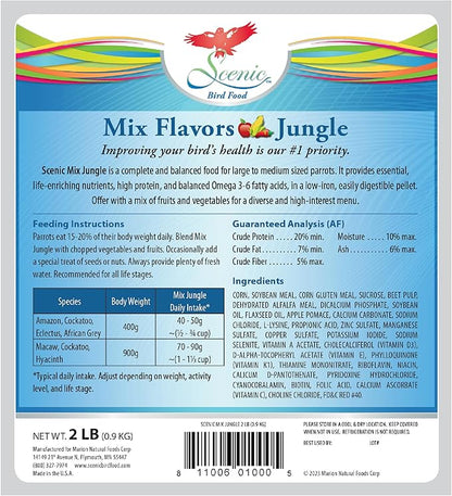 Scenic Mix Jungle Premium Parrot Food - Apple, Natural Flavors, High Protein, Low Iron Bird Pellets for Large Parrots, Macaw Food, Cockatoo & African Grey Parrots, Omega 3, Vitamins, 2lb (Pack of 2)