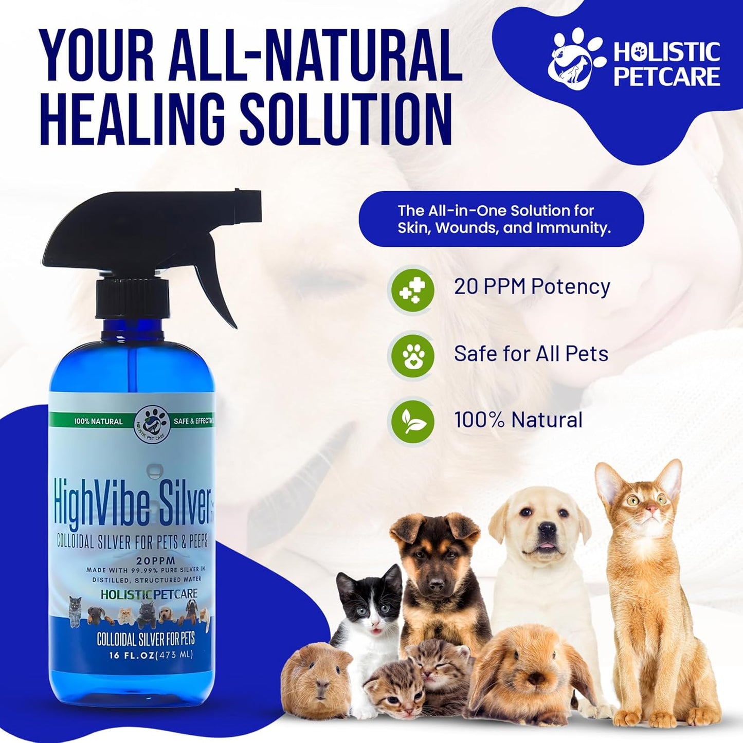 Holistic Pet Care - Colloidal Silver Spray for Dogs, Cats, Horses & Birds - 20 PPM Effective Wound Care, Hot Spot Treatment, Skin Relief & Immune Support - All-Natural Pet Silver Spray (16 Oz)