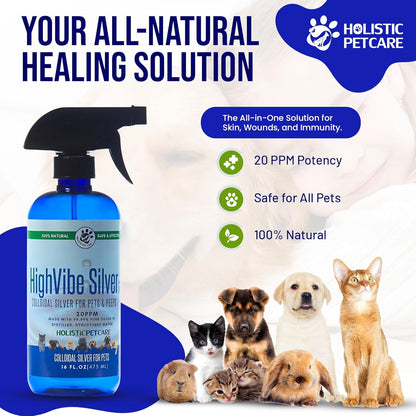 Holistic Pet Care - Colloidal Silver Spray for Dogs, Cats, Horses & Birds - 20 PPM Effective Wound Care, Hot Spot Treatment, Skin Relief & Immune Support - All-Natural Pet Silver Spray (16 Oz)