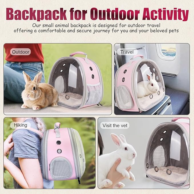 Back Expandable Backpack for Small Animals, Portable Travel Bag Breathable Pet Carrier Cages for Bunny, Guinea Pig, Bearded Dragon, Lizard, Rabbit, Squirrel, Tortoise, Kitten, Sugar Glider