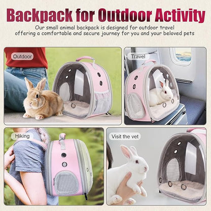 Back Expandable Backpack for Small Animals, Portable Travel Bag Breathable Pet Carrier Cages for Bunny, Guinea Pig, Bearded Dragon, Lizard, Rabbit, Squirrel, Tortoise, Kitten, Sugar Glider