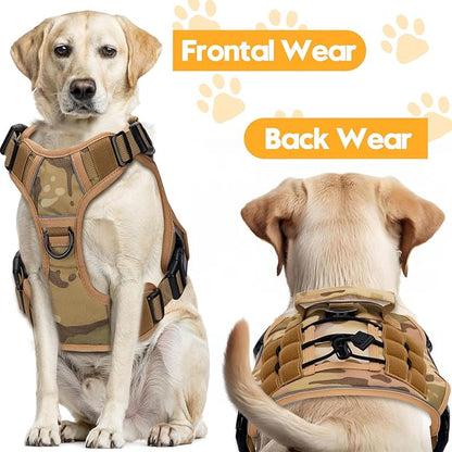 Heavy-Duty Tactical Dog Harness for Large Dogs, No Pull Adjustable Reflective Pet Vest with Molle System, K9 Military-Grade Control for Service Training, Outdoor & 10+ Breeds, Desert Camo, Medium