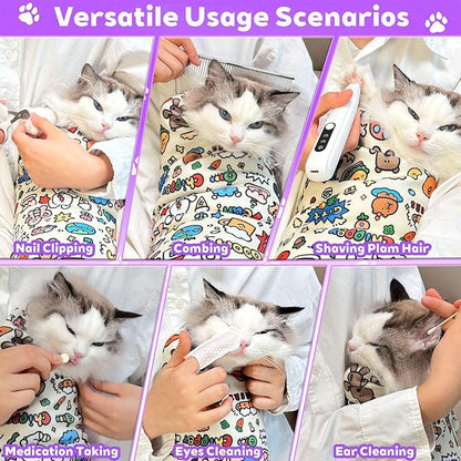 21.7" Cat Grooming Wrap, Cat Wrap for Cutting Nails, Medicine, Teeth Brushing & Ear Cleaning, Cat Nail Trimming Restraint, Self-Adhering Cat Swaddle Wrap, Anti-Scratch Anti-Escape M(Within 6lbs)