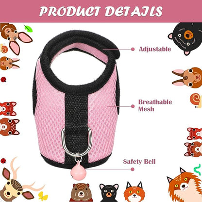 SATINIOR 2 Pieces Guinea Pig Clothes Baby Ferret Rats Hamster Soft Mesh Harness Leash Vest Set with Bell for Guinea Pigs, Hamster, Ferret, Rabbit, Chinchilla and Similar Small Animals(Blue, Pink,XS)