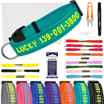 Personalized Embroidered Dog Collar - Custom Hand-Stitched Name & Number, Reflective Adjustable Pet Collar for Small/Medium/Large Dogs & Cats, Durable Nylon with Steel D-Ring (Sky Blue, Medium)