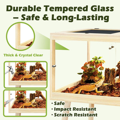 PROLEE Bearded Dragon Tank with Leg,Tempered Glass Lizard Tanks and Reptile Enclosure,Up to 78 Gallon Reptile Tank with Metal Mesh and Lockable Door for Snakes,Chameleon (Oak, 60Gallons,40inch)