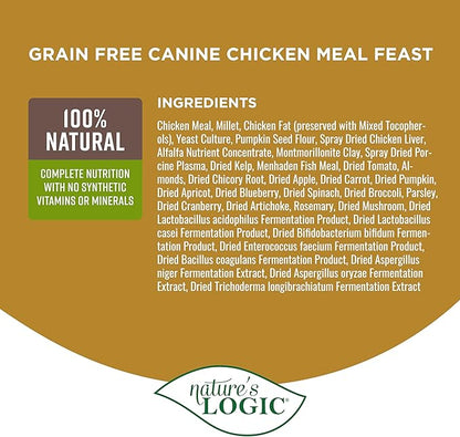 Nature's Logic Grain-Free Dry Dog Food - All-Natural, High Protein, No Synthetic Vitamins/Minerals - Gluten Free - Supports Healthy Digestion - All Breeds & Ages - Chicken Meal Feast, 25lbs