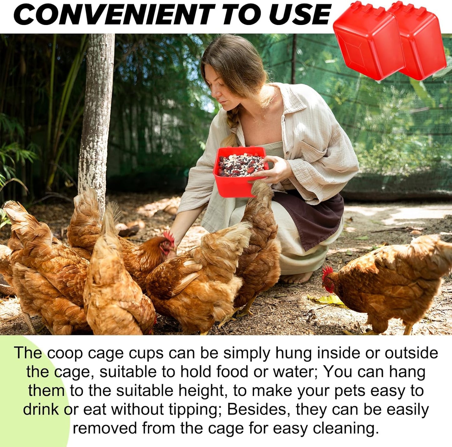 20 Pcs Cage Cups Chicken Feeder Waterer, 16 oz, Hanging Bunny Cage Feeder, Chicken Water Bowl for Pet Parrot, Rooster, Parakeet