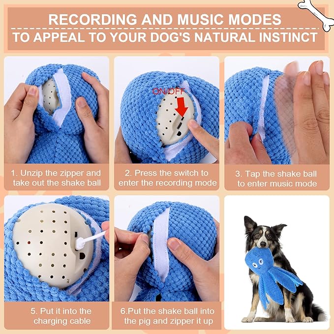 BABORUI Interactive Dog Toys Octopus, Jumping Squeaky Dog Toys with Recording and Music Modes, Rechargeable Moving Dog Chew Toys for Small/Medium/Large Dogs to Keep Them Busy