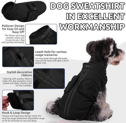 Queenmore Medium Dog Sweaters, Soft Fleece Vest Pullover Dog Jacket with Leash Hole, Warm Winter Dog Clothes Cold Weather Doggy Dachshund Sweater for Medium Dogs Cats Boy or Girl (Black,M)